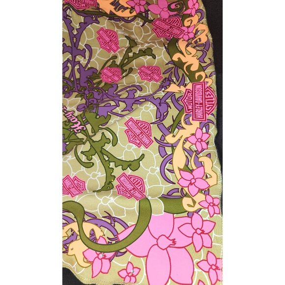 Harley-Davidson Green Floral Logo Scarf Bandana Bling T-Shirt Material 24x24 - Picture 9 of 14